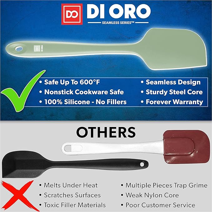 DI ORO Large Silicone Spatula - 600F Heat Resistant, Sage