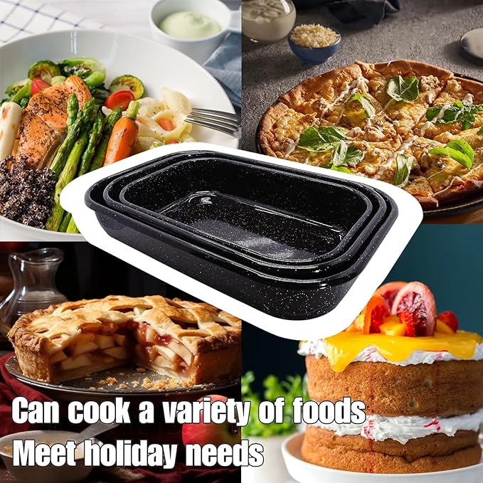 3-Pack Turkey Roasting Pans 17/15/13Inch Spotted Enamel Steel,Ovens Cake Roaster Pan Set Deep Lasagna Baking Pan Vessel Used for Dinners Cooking Safe Easy to Clean Bakeware Merry Christmas Gift