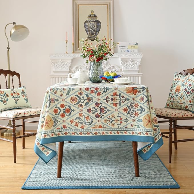 ISAENNE Designer Elegant Linen Rectangular Tablecloth,71"x55"-Floralsea A