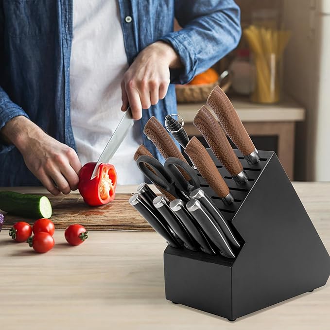 Knife Block for Kitchen Countertop - 20 Slot Universal Knife Holder with Acacia Wood, Large Knife Storage Organizer for Butcher Block, Knife Block Storage without Knives, Easy for Knife set