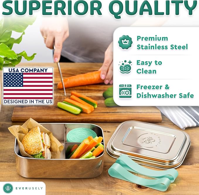 Stainless Steel Bento Box + Condiment Container - Green, 47oz / 1.4 L