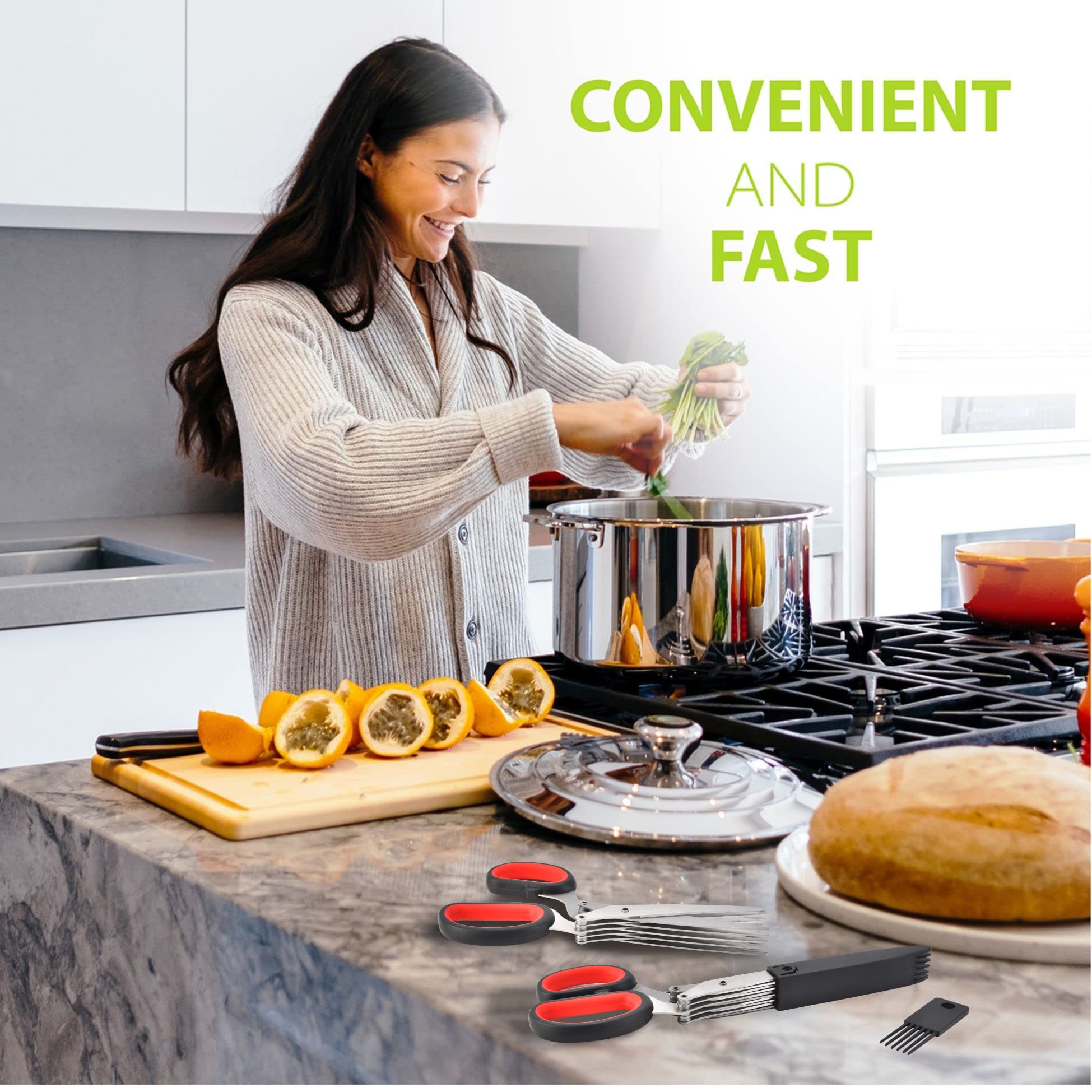 SASACIA Herb Scissors with 5 Blades & Cleaning Kit, Stainless Steel Kitchen Shears for Herbs, Lettuce, Cilantro, Dishwasher Safe, Soft-Grip Handle