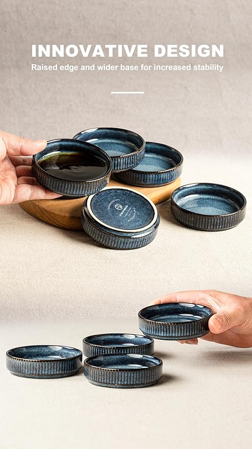 famiware Ceramic Soy Sauce Dish, 4oz Dipping Bowls Set of 6, Nebulas Blue