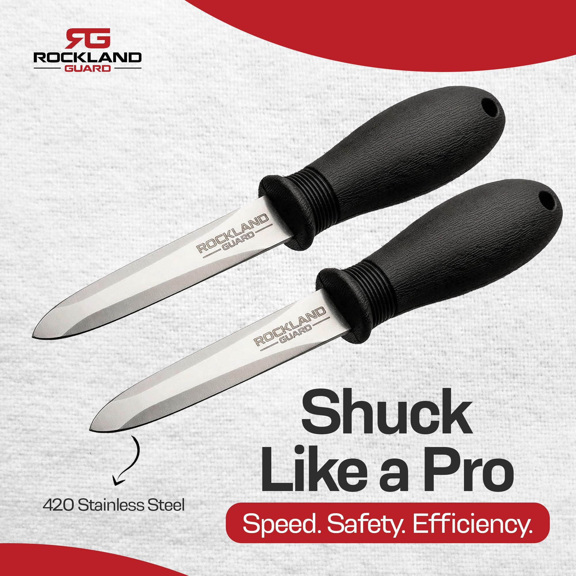 Rockland Guard Oyster Shucking Knife 4-Pack - 3.5” Heavy Duty 420 Stainless Steel Shucker Set for Clams & Shellfish - Non-Slip Ergonomic Handle Seafood Tools, Set of 4
