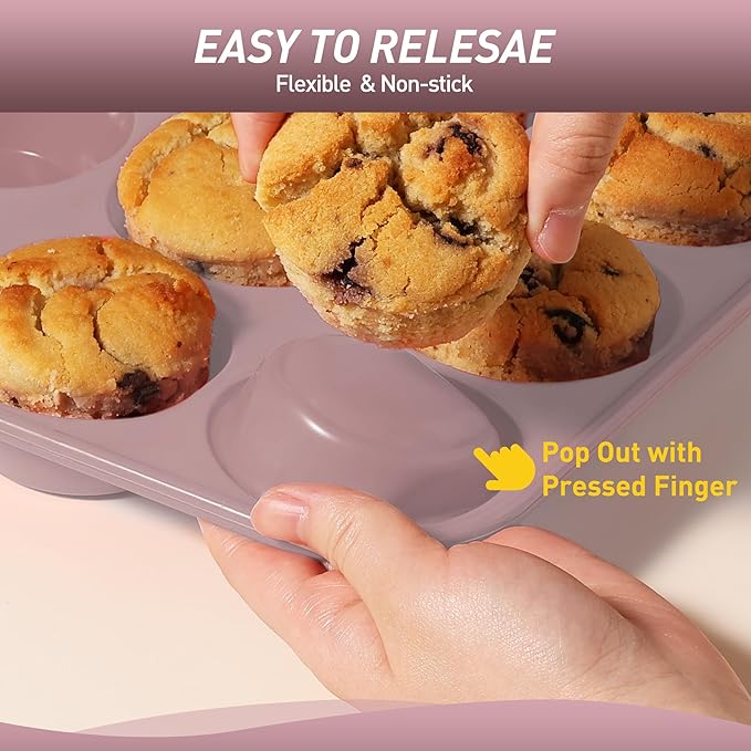 Socisen 2 Pack 12 Cups Muffin Pan with Metal Reinforced Frame Regular Size Silicone Molds Cupcake Cake Baking Pans Cookie Baking Chocoflan Cupcake Mold Silicone Egg Bite Molds Baking Items Stuff
