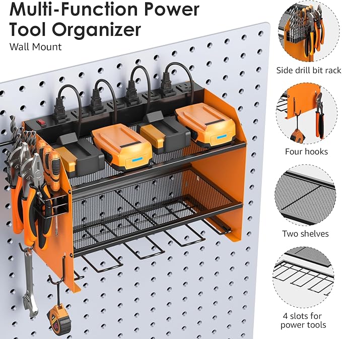 CCCEI Wall Mount Modular Tool Charging Organizer, Orange, 1 Pack, 3 Tier.