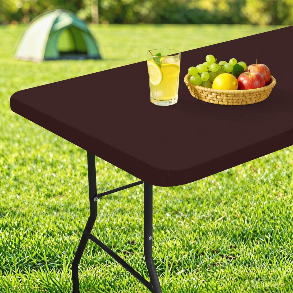 homing Rectangle Table Cloth Cover, Water-Resistant Polyester Elastic Fitted Tablecloth, Fits for 5 Foot Folding Tables, Washable Table Protector for Picnic, Camping, Outdoor (Coffee, 30" x 60")