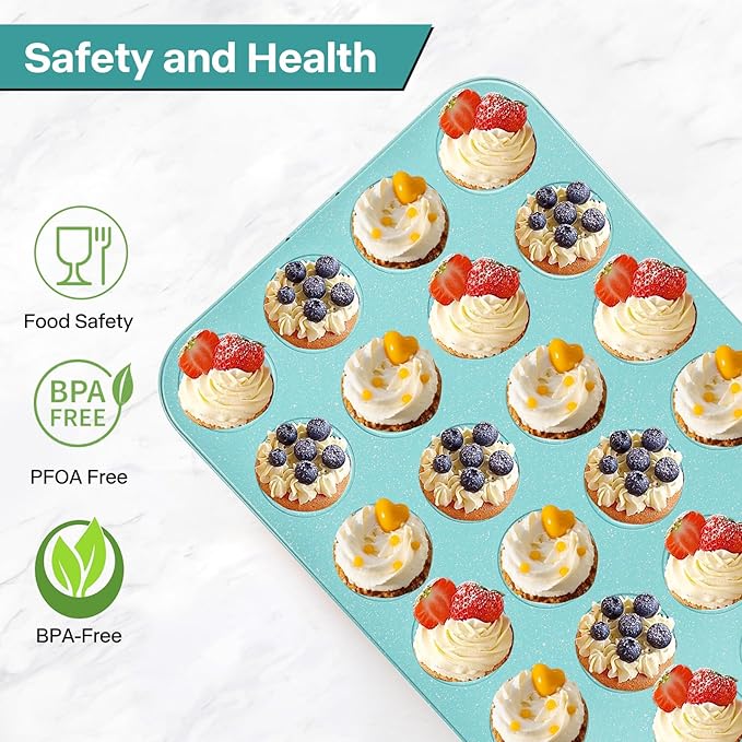 Spmarkt 2-Pack Light Blue 24-Cup Ceramic Mini Muffin Pan – Non-Stick Muffin Tin, PFOA-Free, Healthy Baking, Perfect for Cupcakes, Breakfast Treats & Party Delights