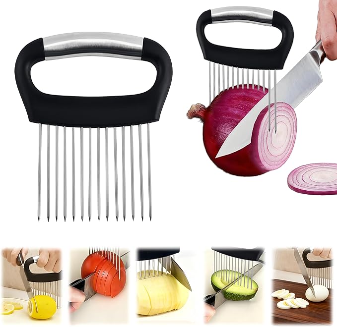 Onion Holder for Slicing,1PCS Stainless Steel Onion Slicer Holder,Onions Cutter,Vegetable Chopper,Lemon Slicer,Food Slicer Assistant Tool for Tomato,Potato,Avocados,Eggs,Fruit and Meat,Kitchen Gadgets