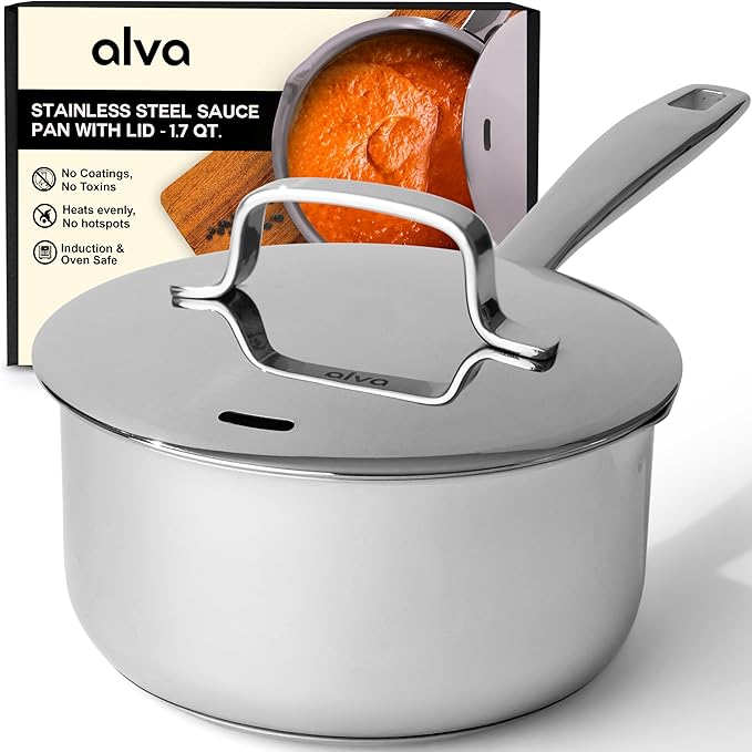 Alva Maestro 1.7 Qt Stainless Steel Saucepan with Lid Measurement Marks