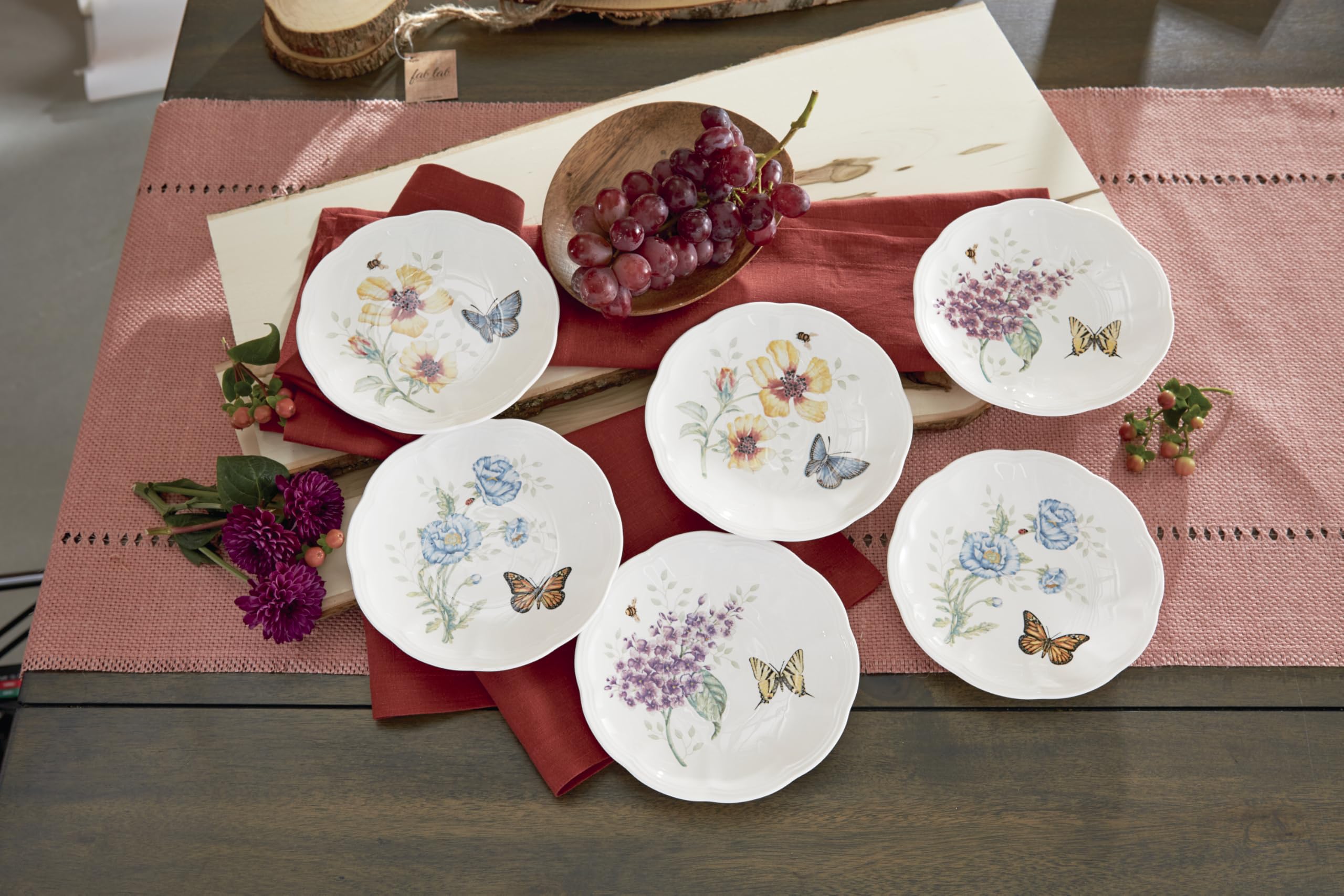 Lenox Butterfly Meadow 6-Piece Tidbit Plates, Dessert Plate Set for 6