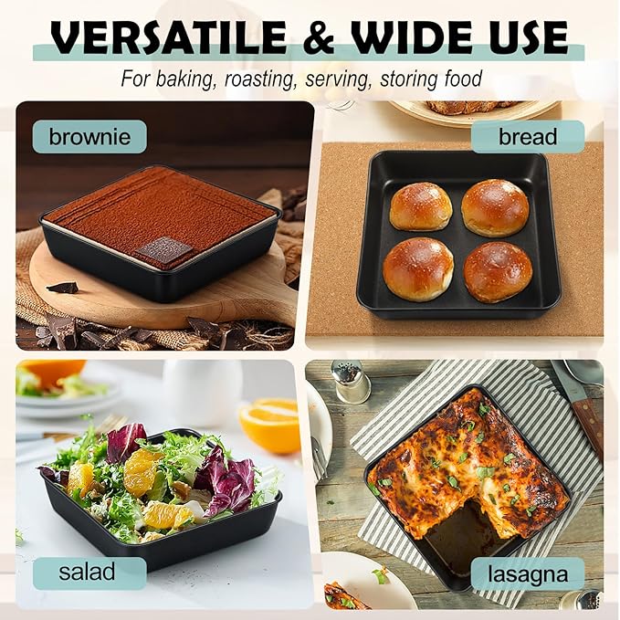 TeamFar 6x6 Inch Square Baking Pan, Coated Square Cake Brownie Lasagna Pan