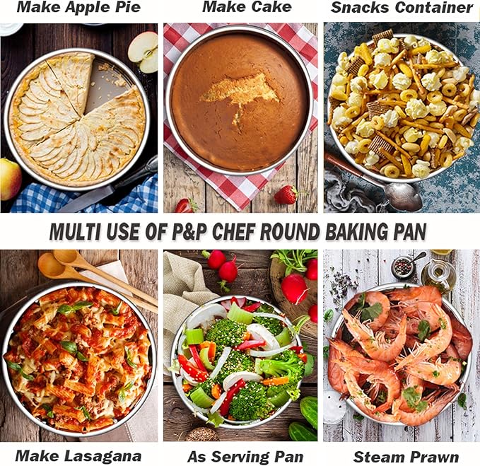 P&P CHEF 9.5 Inch Cake Pan Set of 4, Stainless Steel Round Cake Pans Tins