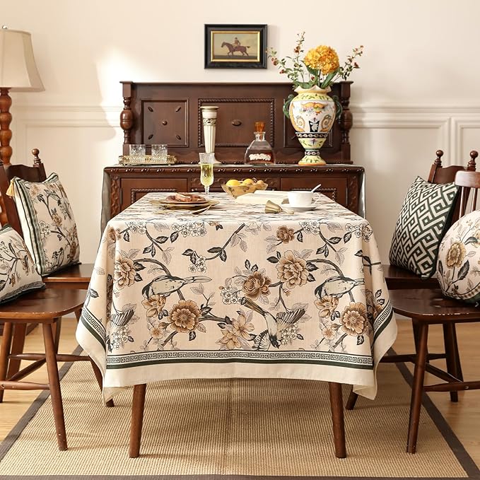 ISAENNE Designer Vintage Linen Tablecloth Rectangular,110"x63"-Murad A
