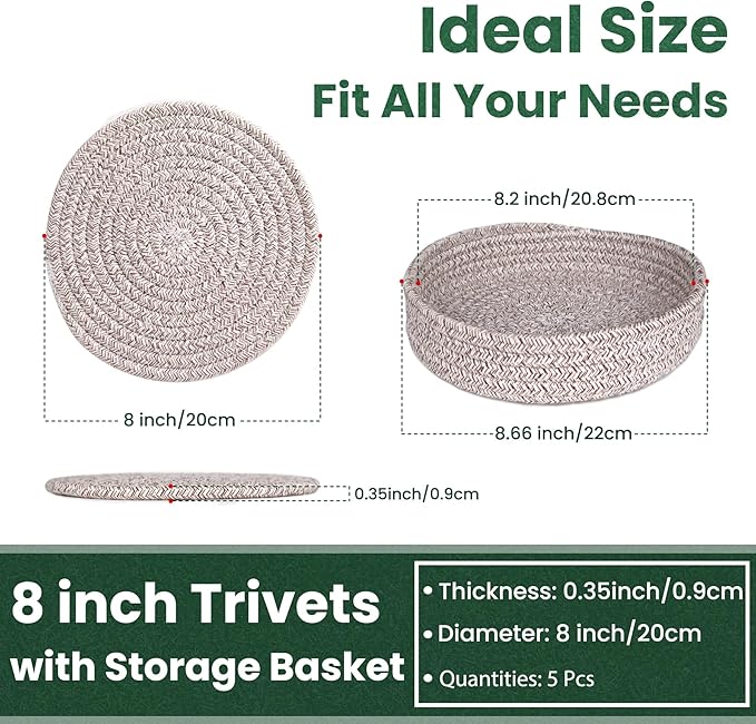 KITLAB 8 Inch Trivets for Hot Dishes, Hot Pots and Pans, 5 Pcs
