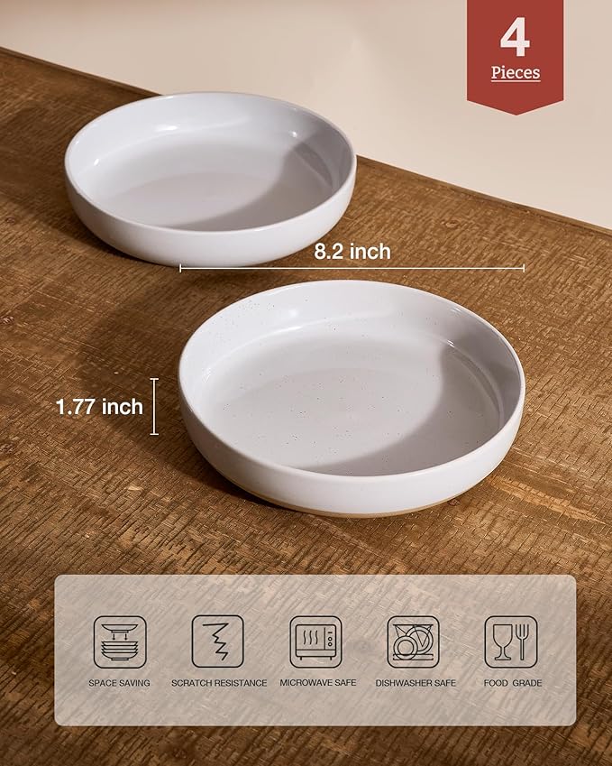 famiware Milkyway 33 oz Pasta Bowls Set of 4, Light Gray