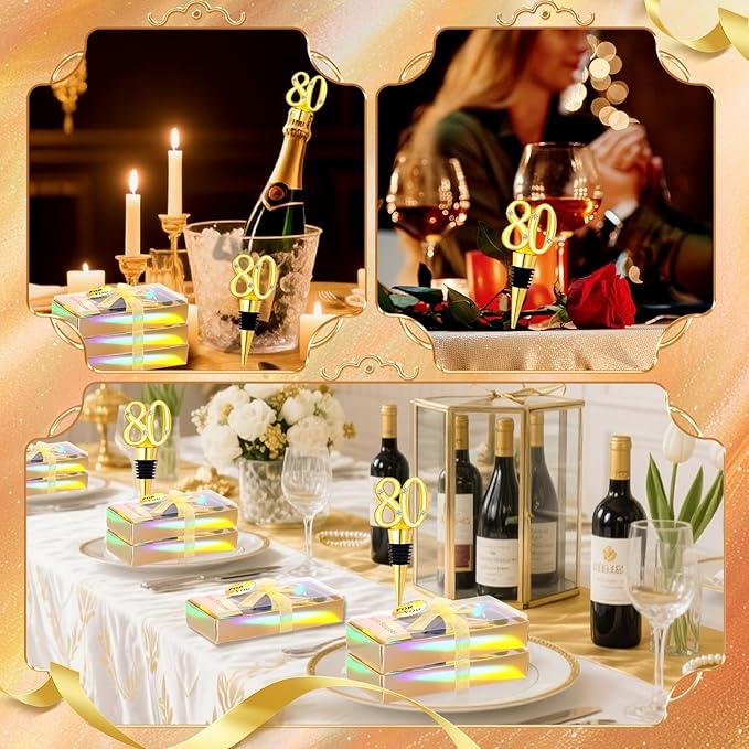 30Pcs 80th Birthday Party Favors Wine Stopper 80 Years Old Wine Bottle Stoppers With Gift Box For 80th Wedding Anniversary Party Favor Decoration Souvenirs Wedding Guest Wine Stopper Individual Gift