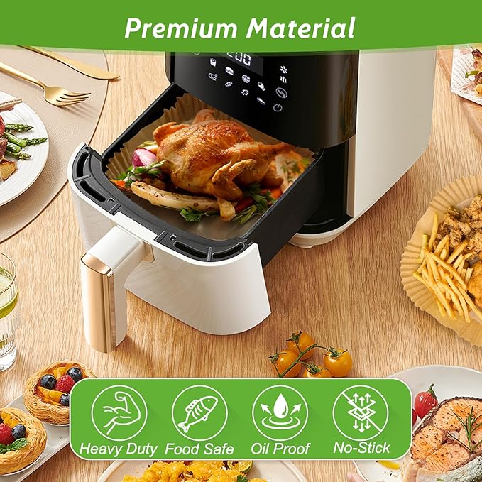 360 Pcs 8” Square Air Fryer Paper Liners Disposable Unbleached Heavy Duty