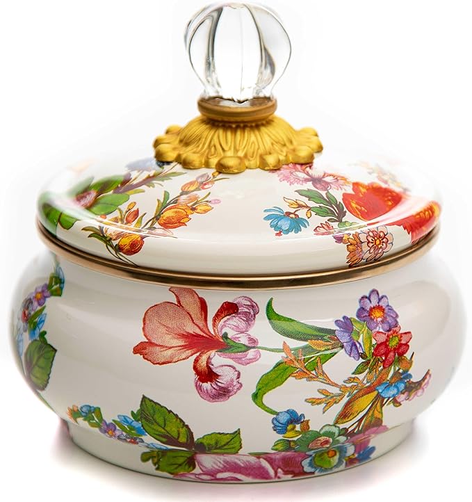 MACKENZIE-CHILDS Enamel Squashed Pot, White Flower Market