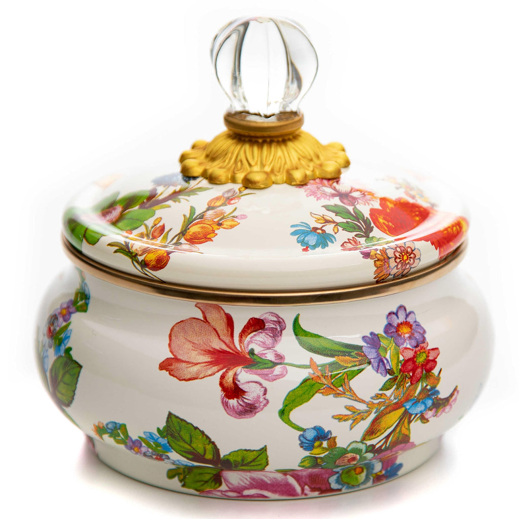 MACKENZIE-CHILDS Enamel Squashed Pot, White Flower Market
