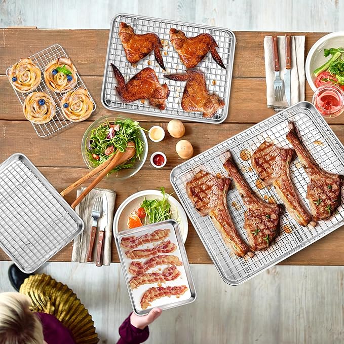P&P CHEF 16 + 12.5 + 10.4 + 9 Inch Baking Sheet & Rack, Pan and Grid Rack