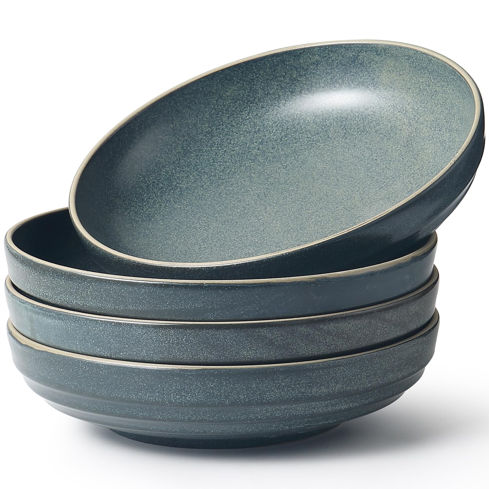 HAPPY KIT 9'' Pasta Bowls, 42oz Pasta Bowls Set of 4, Large Salad Bowl, Ceramic Serving Bowls,Double Reactive Glaze, Ideal for Housewarming, Festivals, Microwave Safe (Peacock Blue)