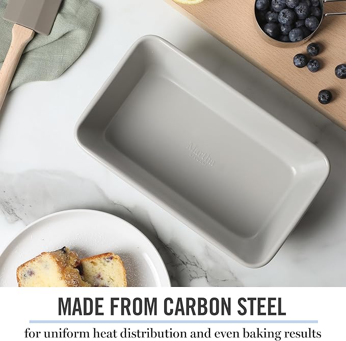 Martha Stewart Gallen 9 Inch Nonstick Carbon Steel Loaf Pan – Cool Grey, Durable Bakeware for Even Baking and Easy Release