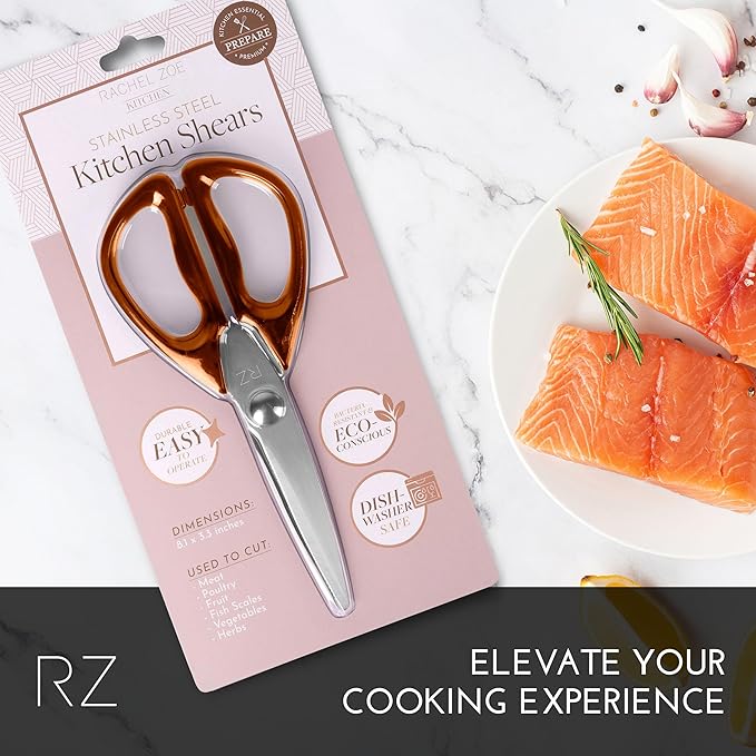Rachel Zoe All Purpose Scissors, Scissors for Office, School or Art, Stainless Steel Sharp Shears with Large Handles, Dishwasher Safe (Brown/Silver)