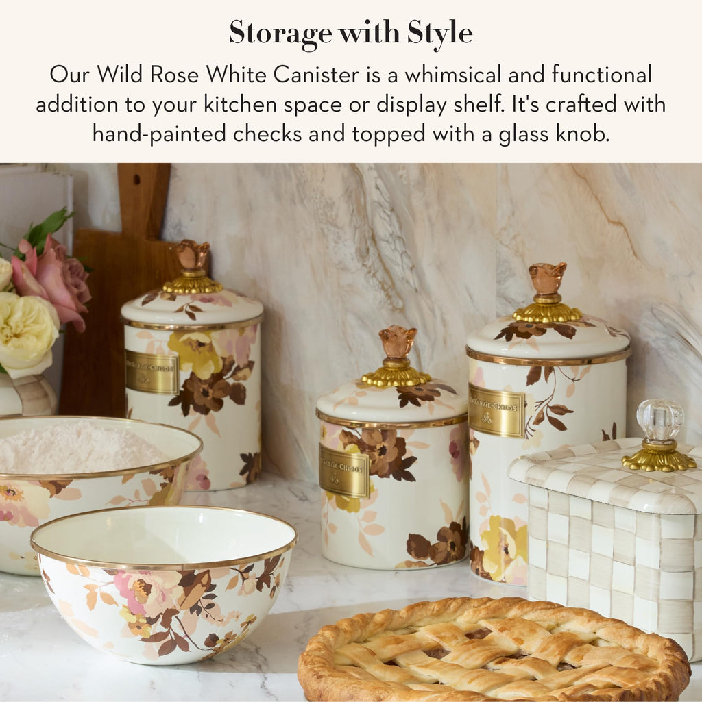 MACKENZIE-CHILDS Enamel Canister, Large, Wild Rose White