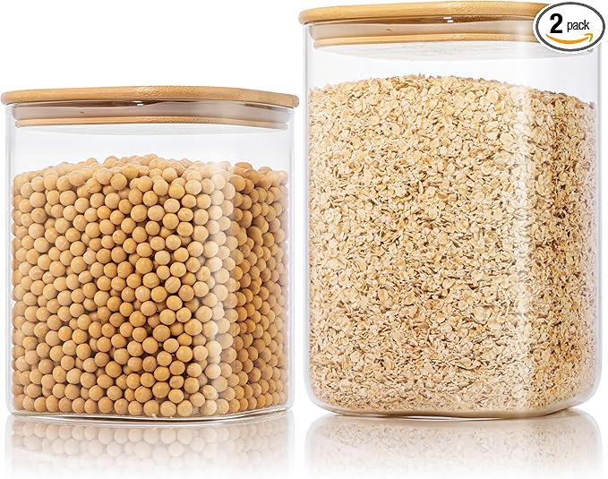 132oz & 63oz Large Glass Storage Containers with Lids for Pantry Storage-2P