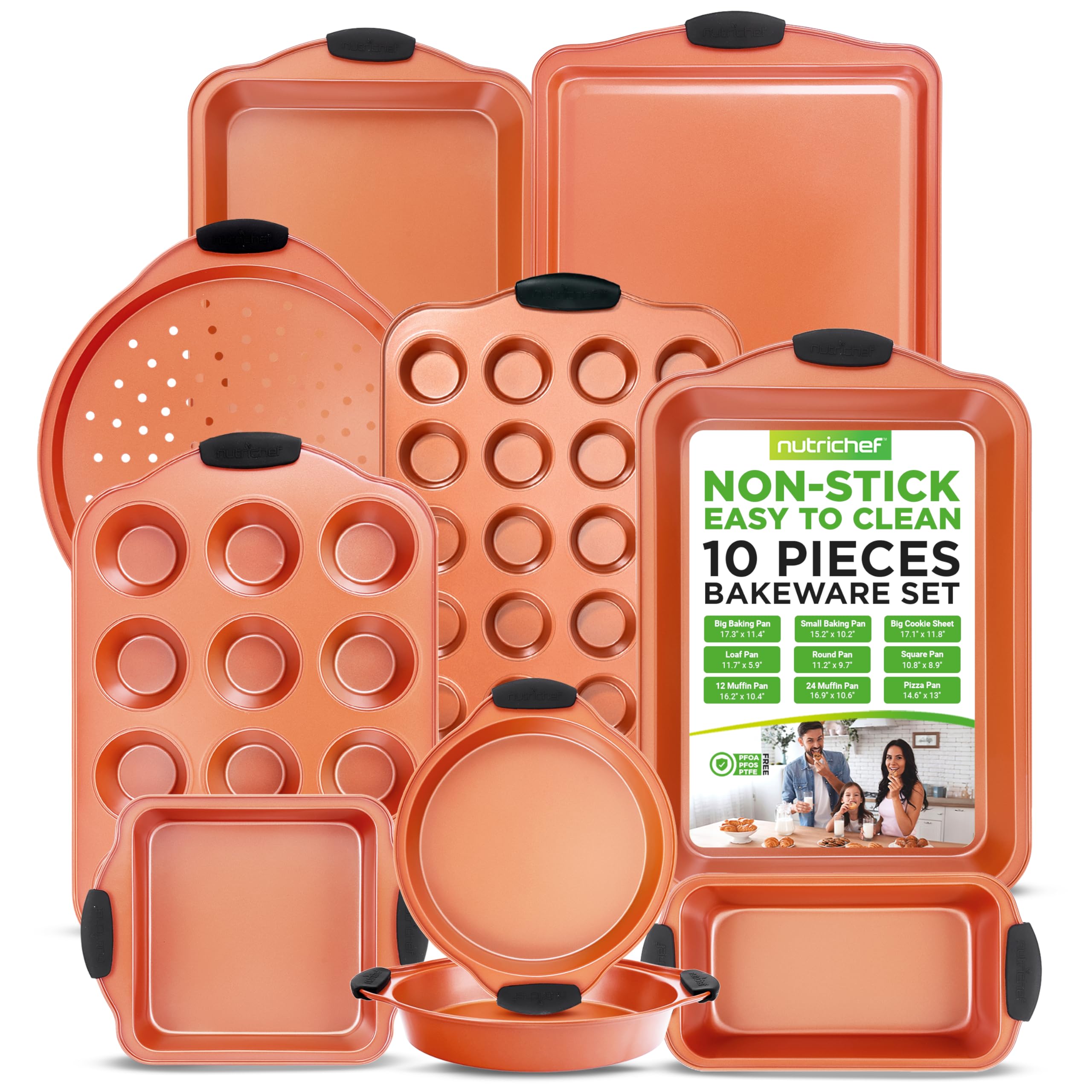 NutriChef 10 Pc Baking Pans Set Nonstick, Cookie Sheet and Pizza Pans