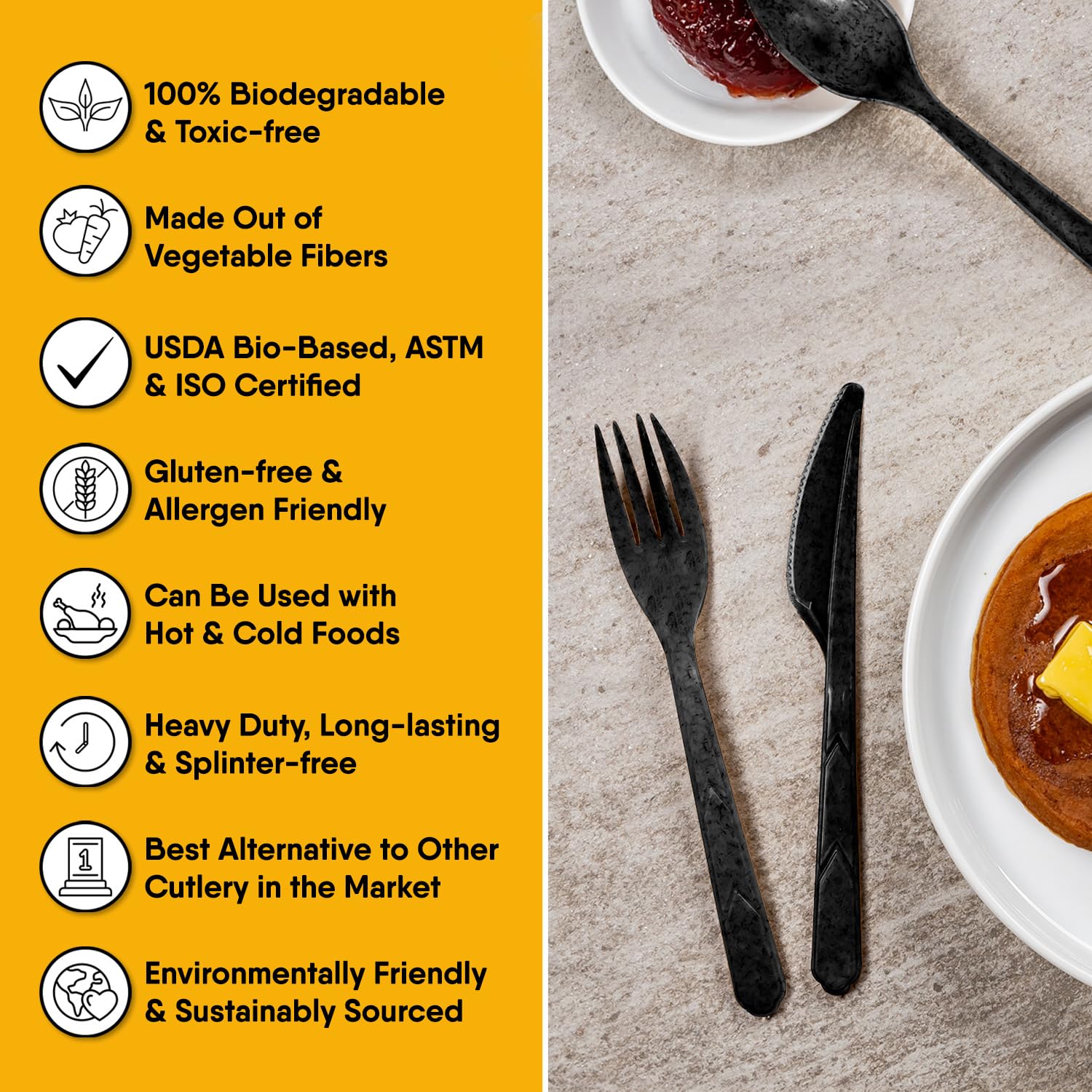Premium Quality100% Biodegradable Black Spoons Made of Vegetable Fibers, 100 PCS of 6.7” Long Heavy-Duty and Splinter Free Eco-Friendly Spoons, Perfect Sustainable Cutlery for All Types of Occasions