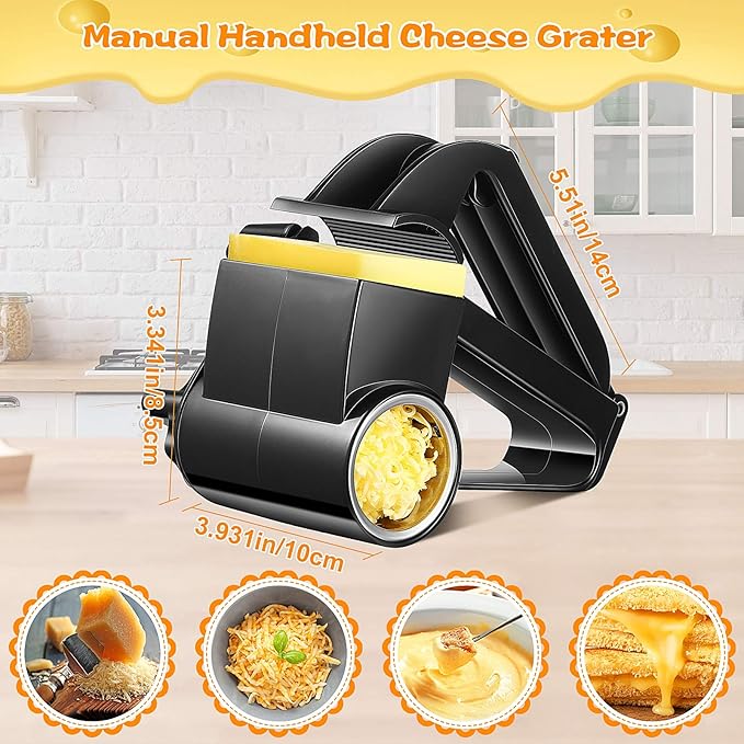 Boao Rotary Cheese Grater Manual Handheld Cheese Grater with Stainless Steel Drum for Grating Hard Chocolate Nuts Kitchen Tool(Black,1 Drum)