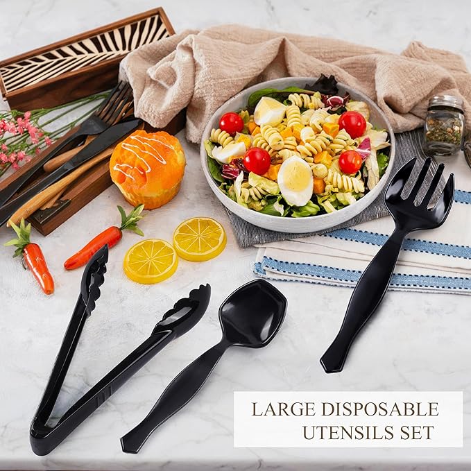 Mwellewm 36Pcs Plastic Serving Utensils Set, Disposable Spoons Tongs Forks