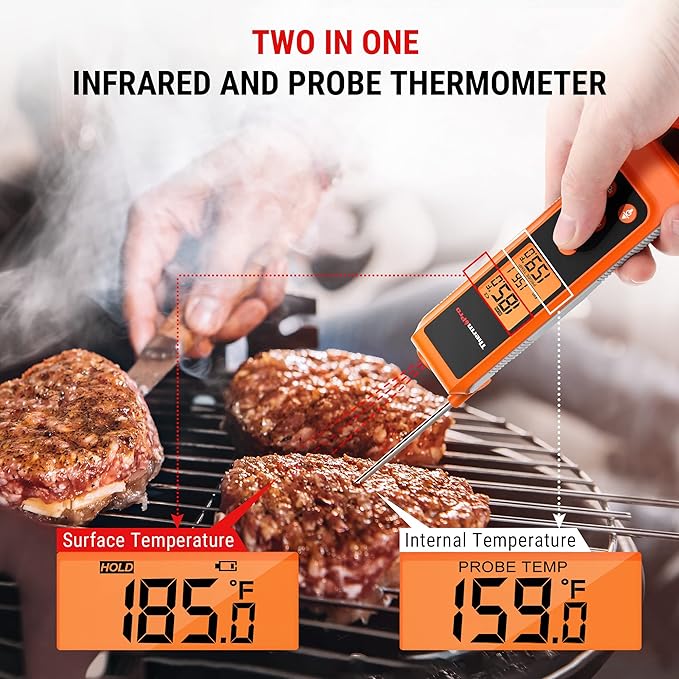 TempPro TempScan 2-in-1 Infrared Thermometer Gun with Meat Probe