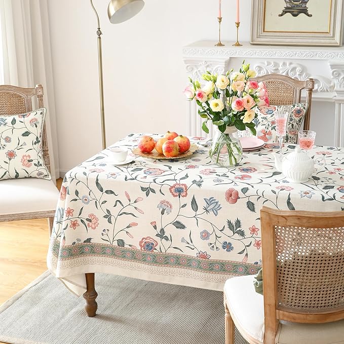 ISAENNE Designer French Linen Tablecloth Rectangular,110"x63"-Daffy