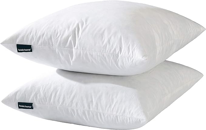 18x18 Decorative Throw Pillow Inserts-Down Feather Pillow Inserts-Square-Cotton Fabric-Set of 2-White.