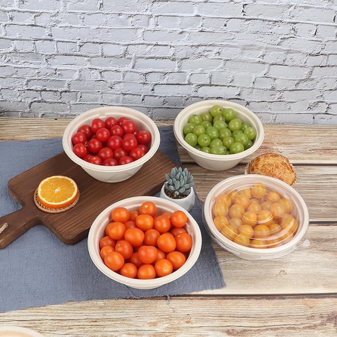 JAYEEY 33 oz Disposable bowls with lids food storage Plant Fibers 50 Pack