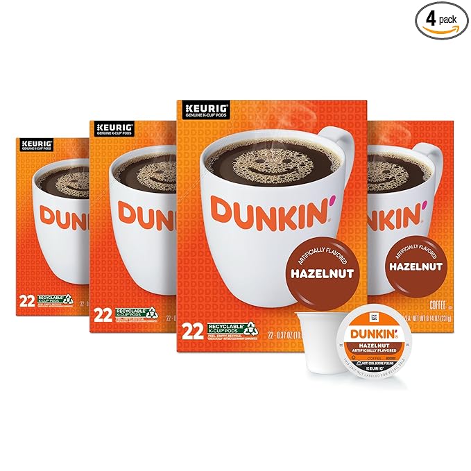Dunkin’ Hazelnut Artificially Flavored Coffee, Keurig K-Cup Pods, 88 Count
