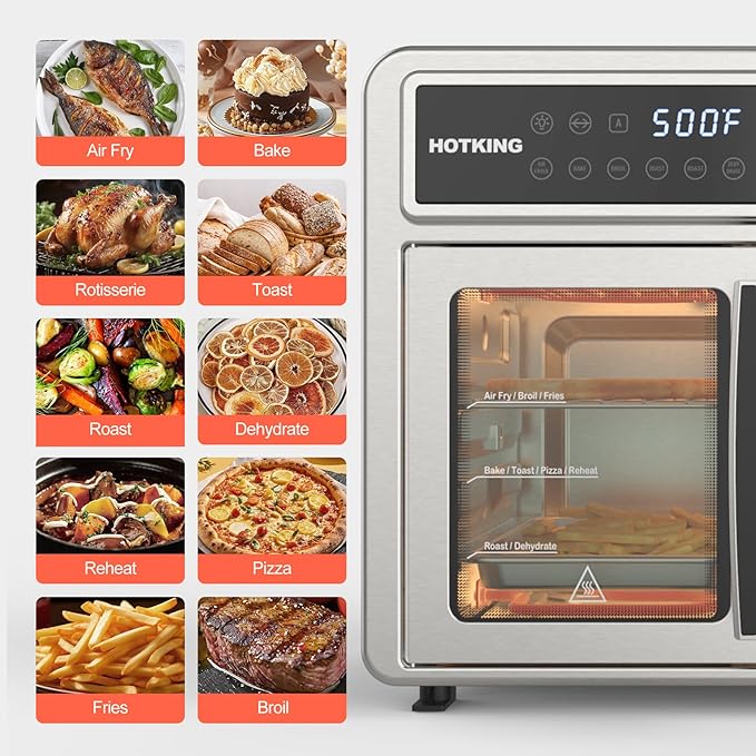 HotKing Dual-Zone Air Fryer Toaster Oven Combo, 28 QT XL Convection Oven