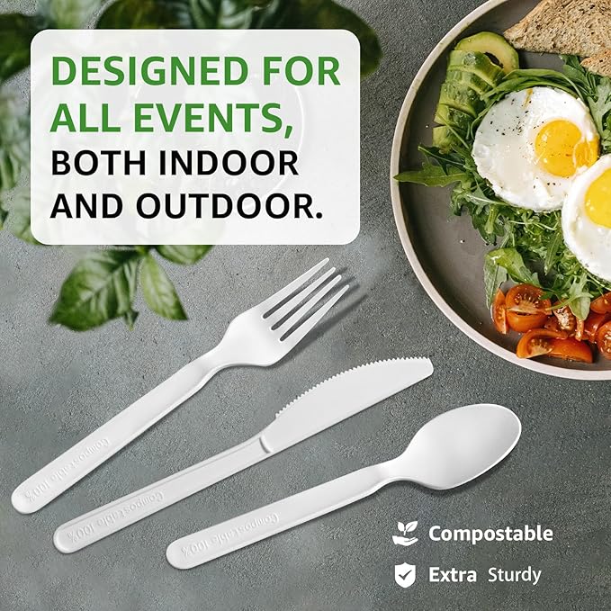 Biocean 100% Plastic Spoons 60 Count Disposable Soup Spoons Heavy Duty Utensils Disposable Silverware Eco Friendly Flatware for Party Camping Picnics Wedding-Ivory White