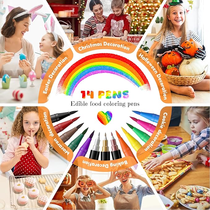 Jewem Edible Markers Food Coloring Pens 14Pcs Double Sided 0.5mm Tip