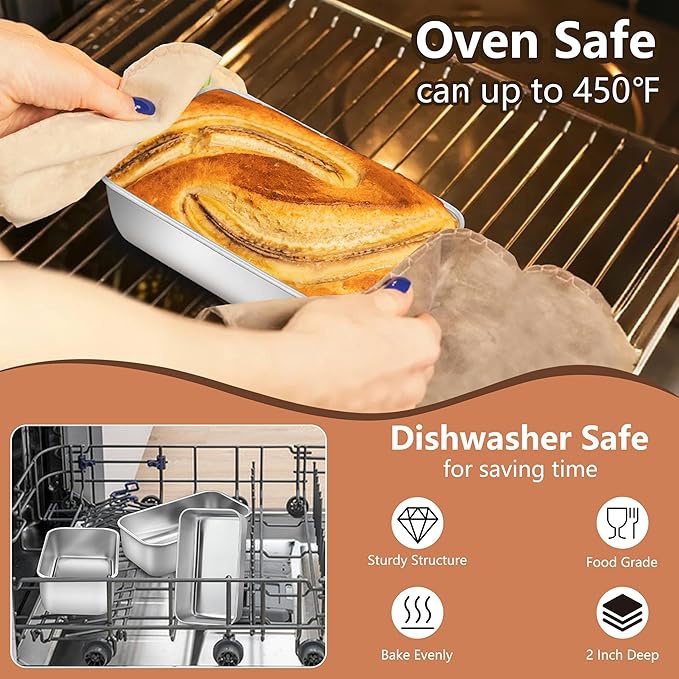 LIANYU 6.3 x 3.5 In Stainless Steel Mini Loaf Pan for Baking Bread, 8 Pack