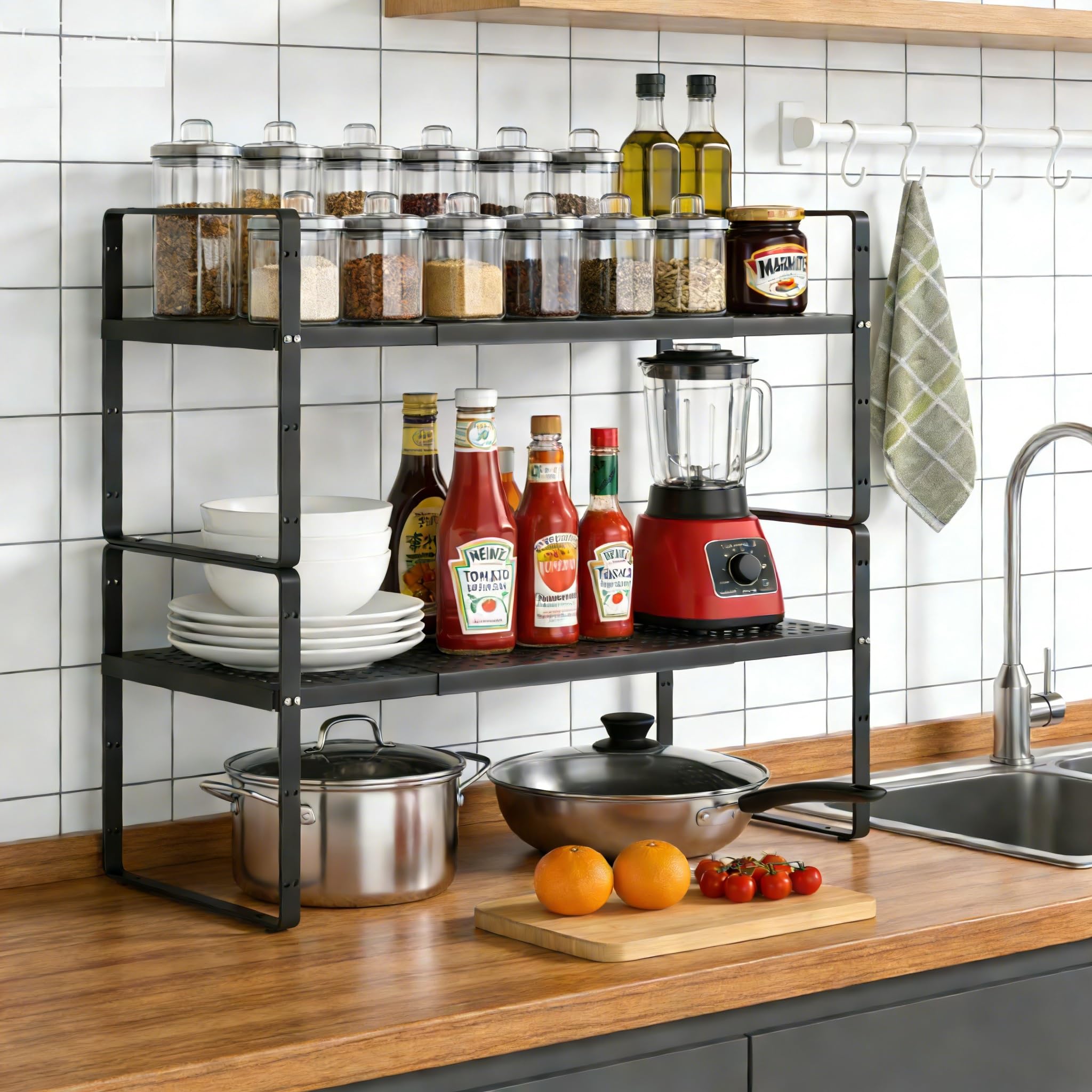 SOFRON Expandable Storage Shelf, Stackable Organizer Rack, Black Large 1 PK