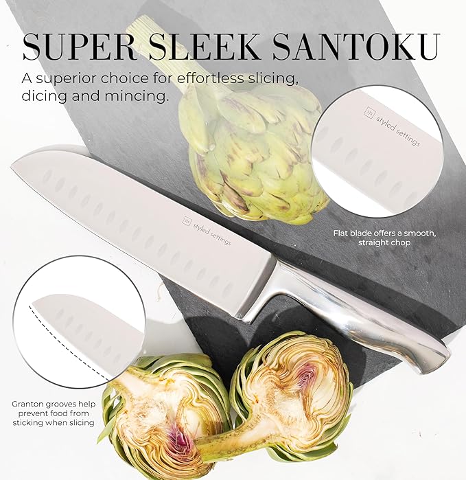Styled Settings Stainless Steel Knife Set with Built In Sharpener, 14-Piece