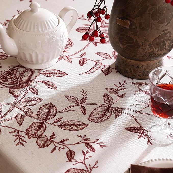 ISAENNE Designer French Linen Rectangular Tablecloth,71"x55"-Harmony