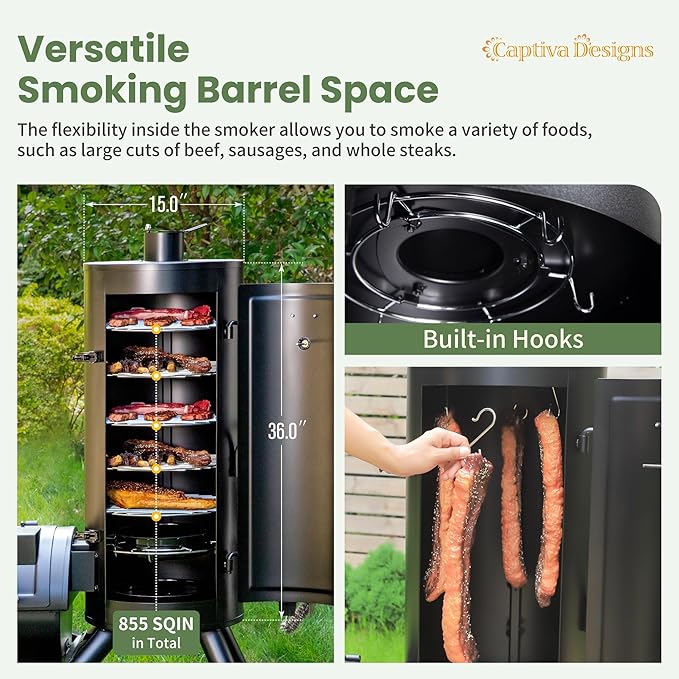 Captiva Designs Vertical Charcoal Smoker Grill Extra Large Barbecue Grill