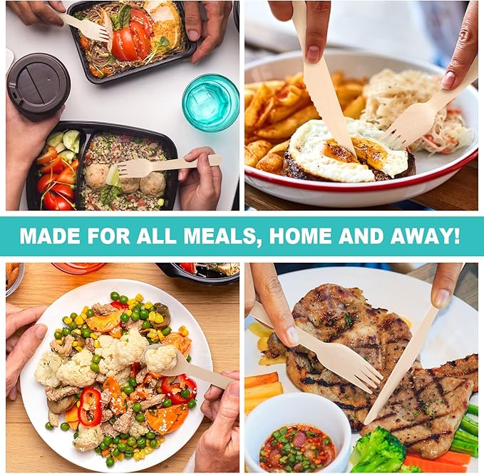 500 Wooden Forks Disposable, Alternative to Plastic and Bamboo Forks - Eco Friendly, Biodegradable, Compostable Forks Set - 500 Disposable Fork Utensils Set for Lounge Party Wedding, BBQ