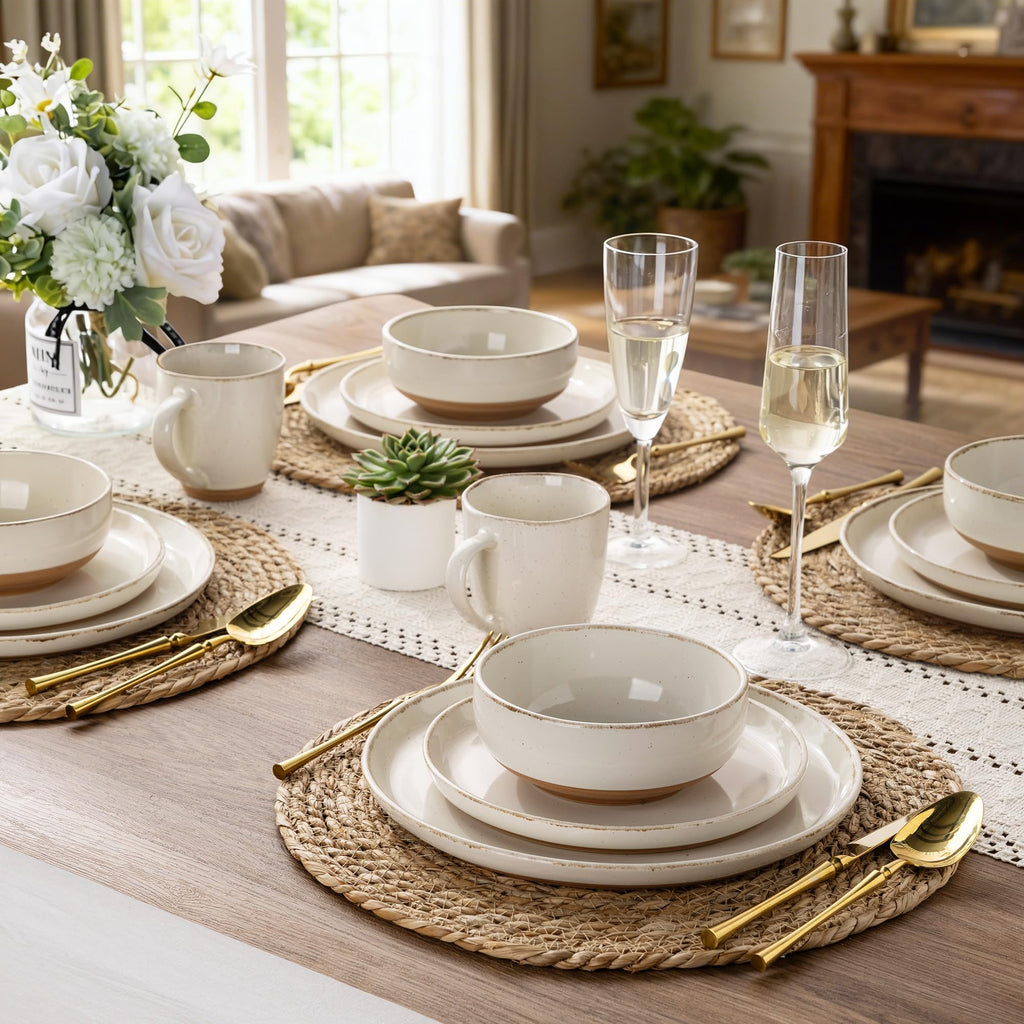 AmorArc Dinnerware Sets for 6, 24 Pieces Ceramic Plates and Bowls Set