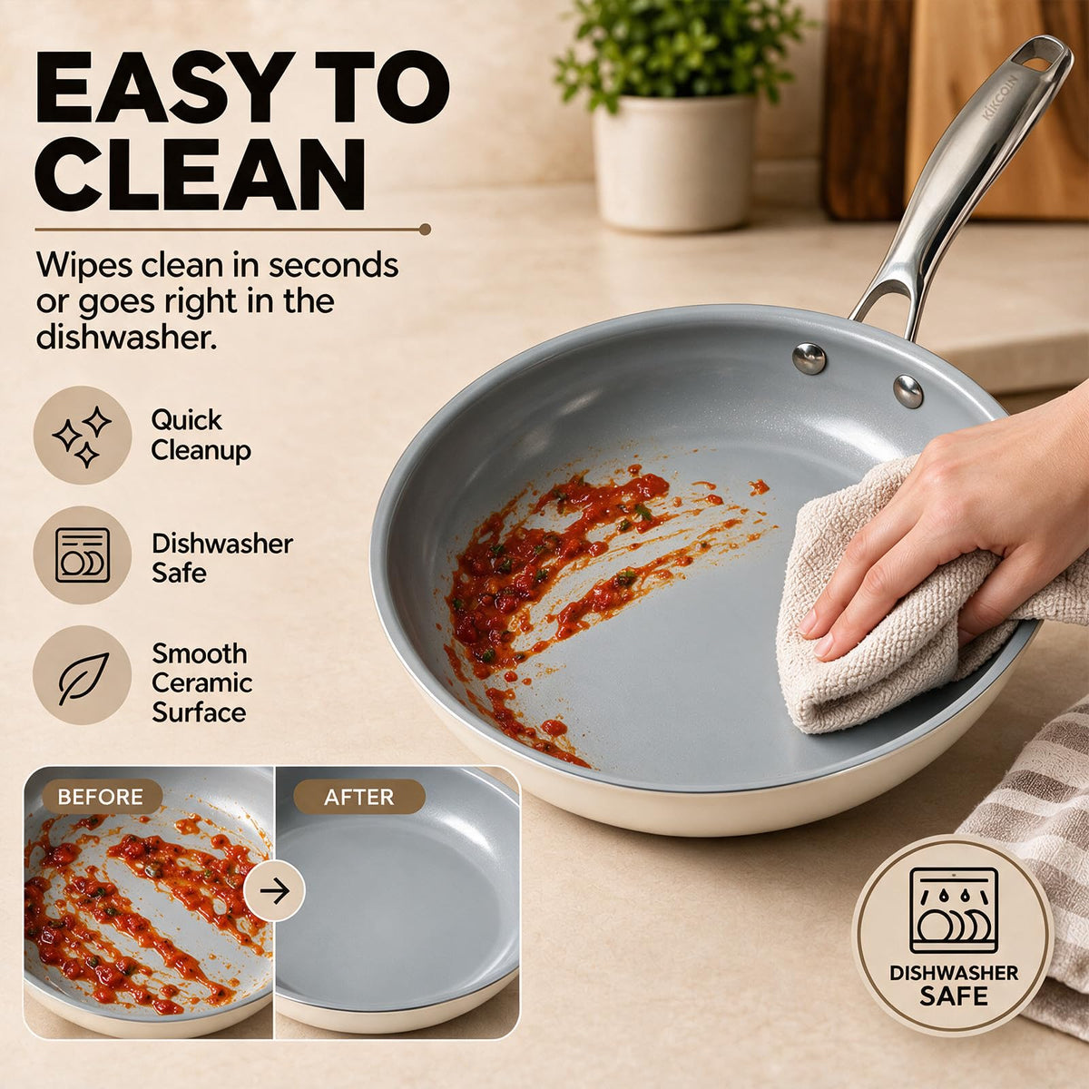Kikcoin Ceramic Nonstick Frying Pans Set, 3 Piece Skillets (8"+9.5"+11")